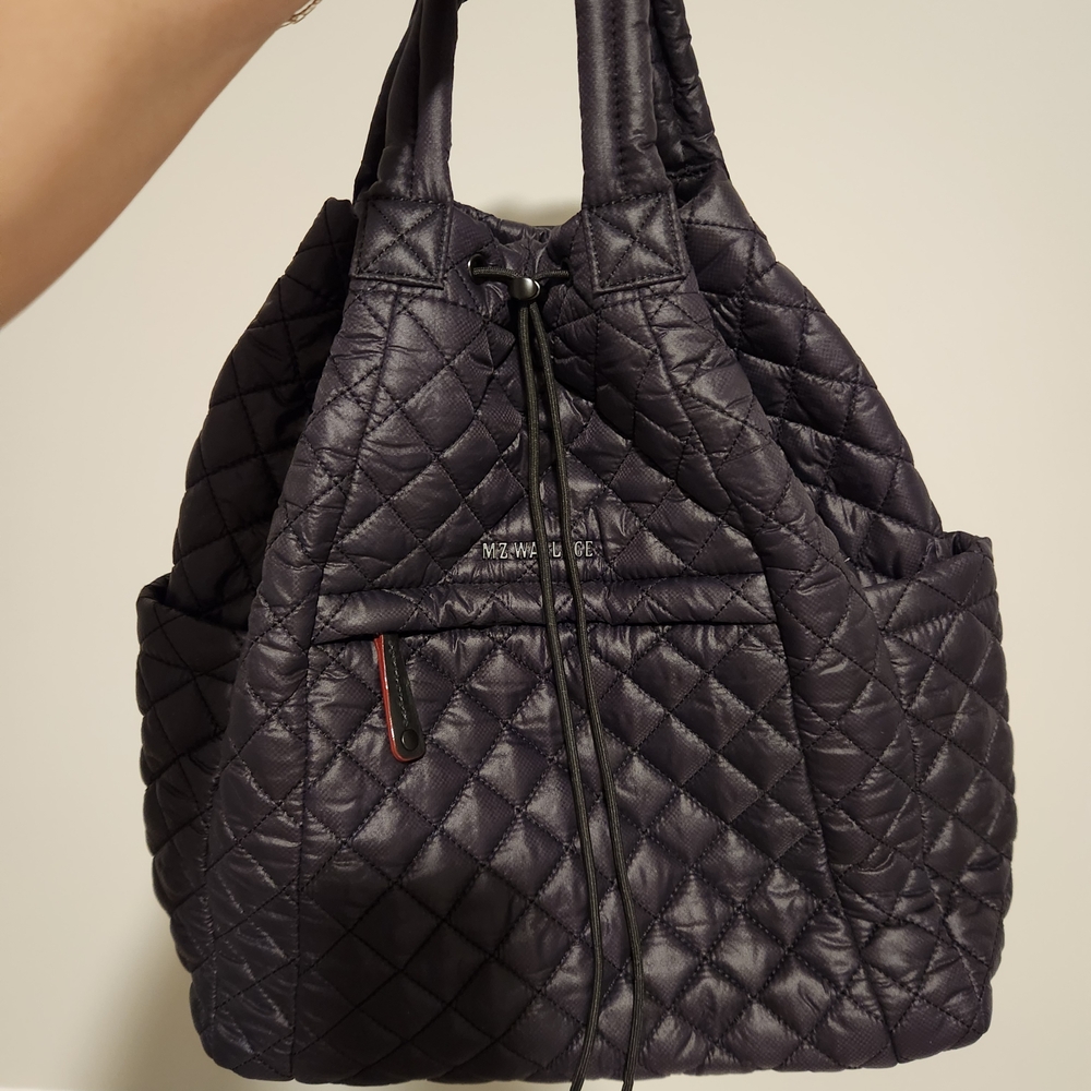 MZ WALLACE Metro Convertible Black Quilted Nylon Leather Trim Backpack - Picture 13 of 15